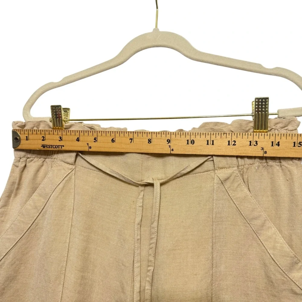 LOFT Wide Leg Linen‎ Blend Pants Womens M Tan NWT Paperbag Waist Pockets